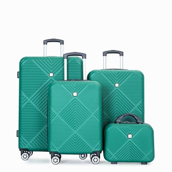 Tripcomp Luggage Sets 4 Piece Suitcase Set (14/20/24/28)Hardside Suitcase with Spinner Wheels Lightweight Carry On Luggage(Dark Green)