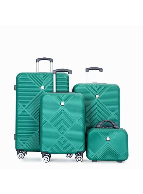 Tripcomp Luggage Sets 4 Piece Suitcase Set (14/20/24/28)Hardside Suitcase with Spinner Wheels Lightweight Carry On Luggage(Dark Green)