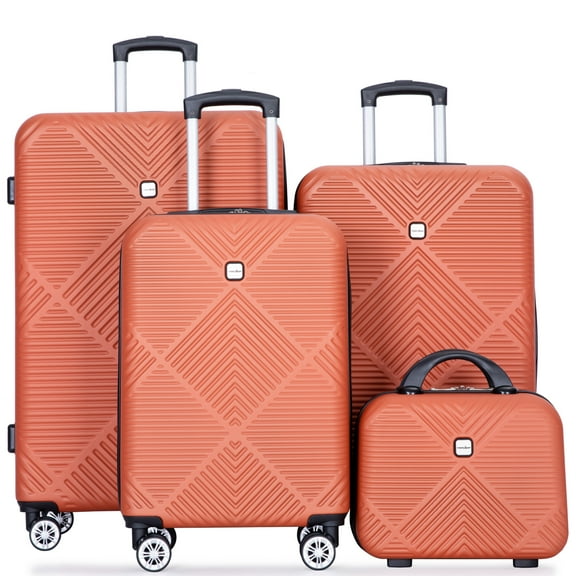 Tripcomp Luggage Sets 4 Piece Suitcase Set (14/20/24/28)Hardside Suitcase with Spinner Wheels Lightweight Carry on Luggage(Dark Orange)