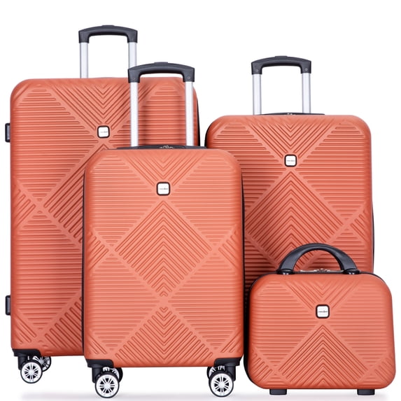 Tripcomp Luggage Sets 4 Piece Suitcase Set (14/20/24/28)Hardside Suitcase with Spinner Wheels Lightweight Carry on Luggage(Dark Orange)