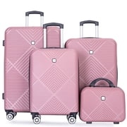 Tripcomp Luggage Sets 4 Piece Suitcase Set (14/20/24/28)Hardside Suitcase with Spinner Wheels Lightweight Carry on Luggage(Pink)