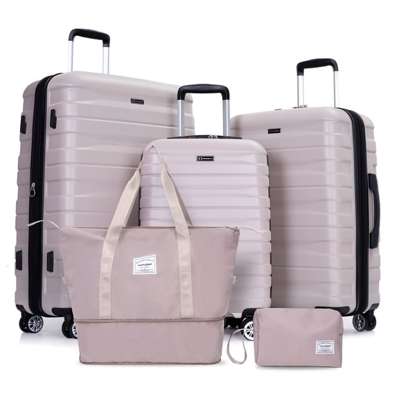 Tripcomp 5-Piece Hardside Luggage Set with Duffel Bag & Spinner Wheels, 20/24/28 Inch Lightweight ABS Suitcases with TSA Lock,Sand
