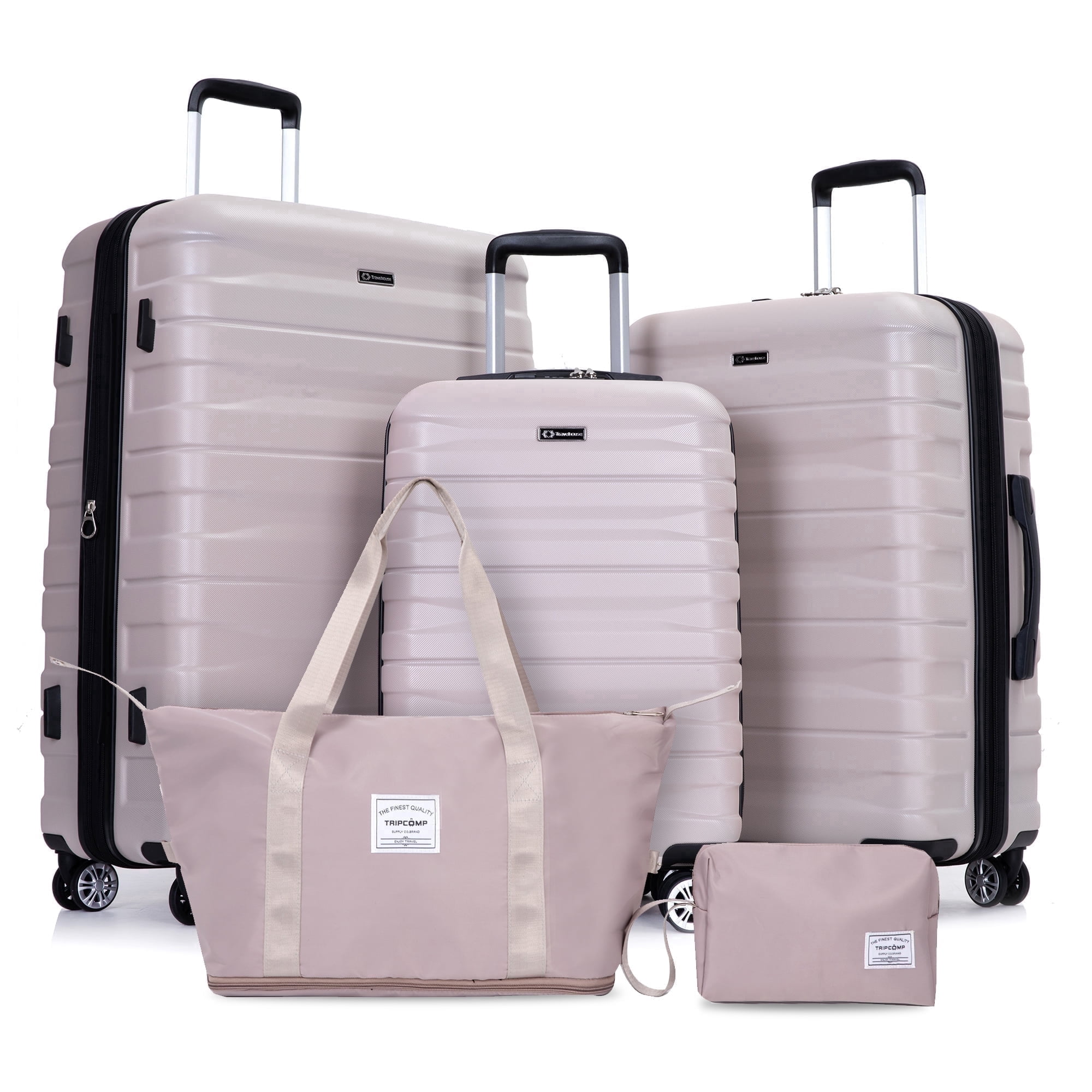 Tripcomp 5-Piece Hardside Luggage Set with Duffel Bag & Spinner Wheels, 20/24/28 Inch Lightweight ABS Suitcases with TSA Lock,Sand