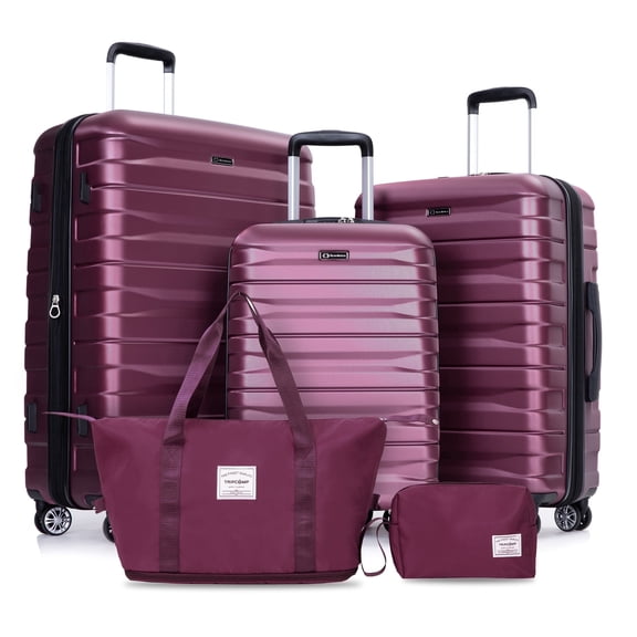 Tripcomp 5-Piece Hardside Luggage Set with Duffel Bag, 20 24 28 Inch Spinner Suitcases with TSA Lock (Wine Red)