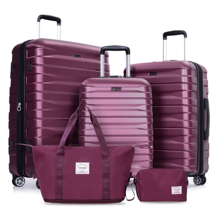 Tripcomp 5-Piece Hardside Luggage Set with Duffel Bag, 20 24 28 Inch Spinner Suitcases with TSA Lock (Wine Red)