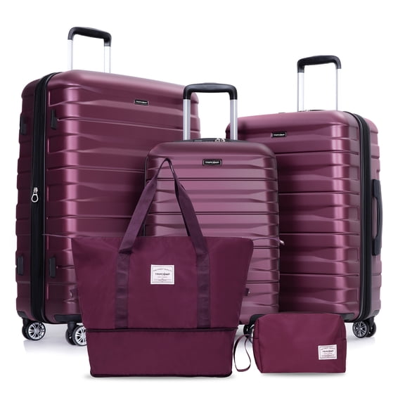 Tripcomp 5-Piece Hardside Luggage Set with Duffel Bag & Spinner Wheels, 20/24/28 Inch Lightweight ABS Suitcases with TSA Lock,Wine Red