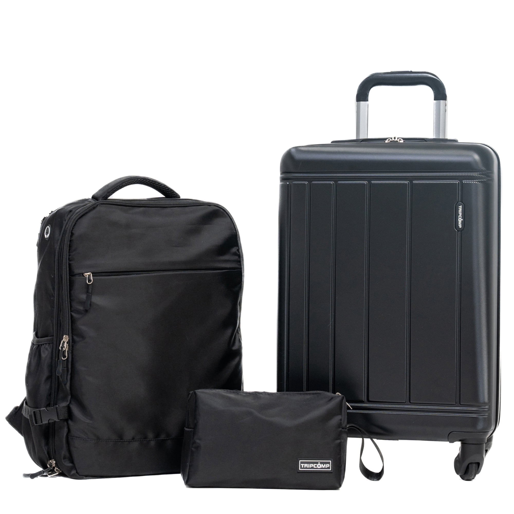 Tripcomp 3 Piece Carry-on Luggage Sets, Hardside Suitcase with Spinner Wheels,Travel Backpack and a Packing Cube (Black)