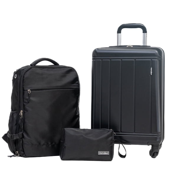 Tripcomp 3 Piece Carry-on Luggage Sets, Hardside Suitcase with Spinner Wheels,Travel Backpack and a Packing Cube (Black)