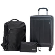 Tripcomp 3 Piece Carry-on Luggage Sets, Hardside Suitcase with Spinner Wheels,Travel Backpack and a Packing Cube Black