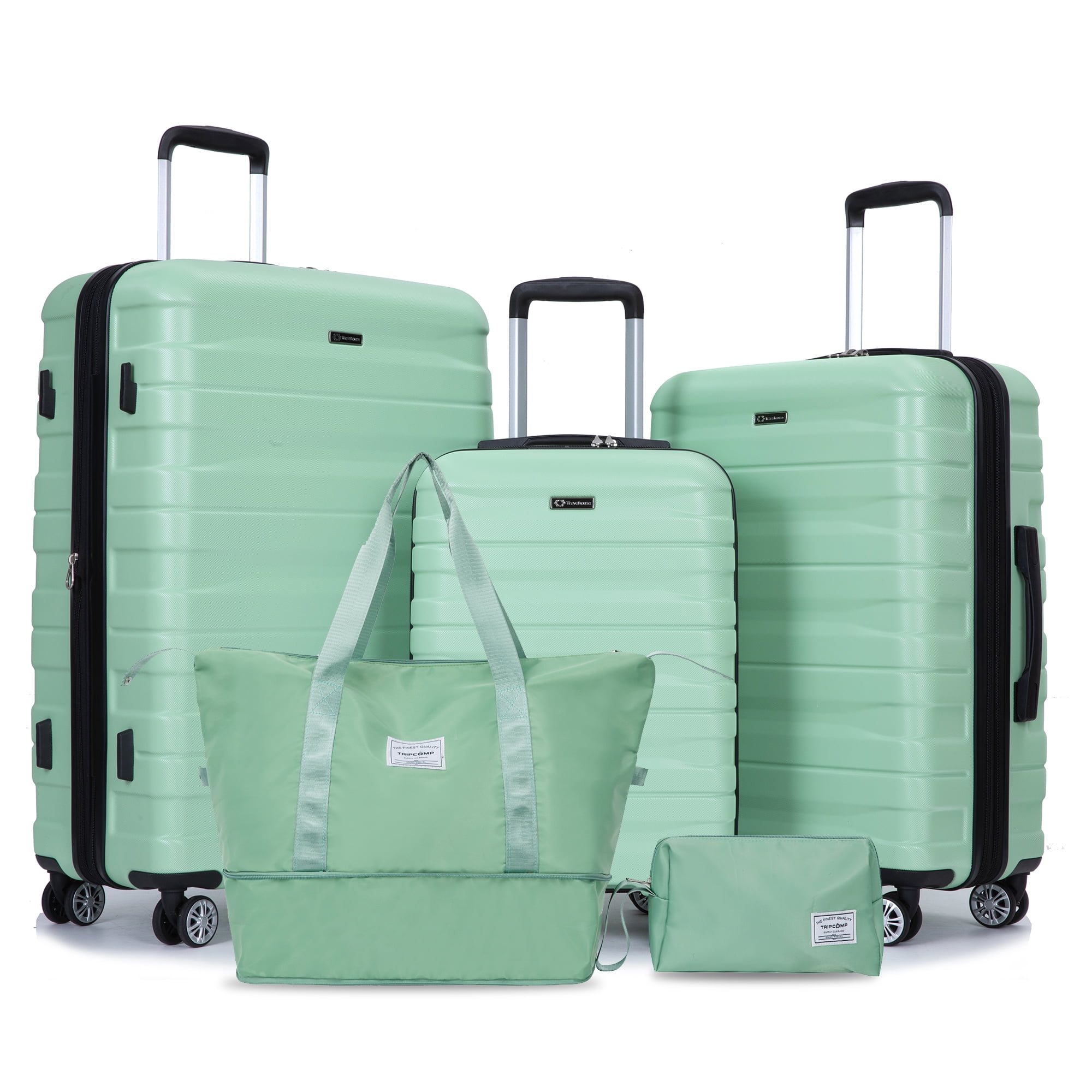 Tripcomp 5-Piece Hardside Luggage Set with Duffel Bag & Spinner Wheels, 20/24/28 Inch Lightweight ABS Suitcases with TSA Lock, Light Green