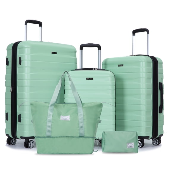 Tripcomp 5-Piece Hardside Luggage Set with Duffel Bag & Spinner Wheels, 20/24/28 Inch Lightweight ABS Suitcases with TSA Lock, Light Green