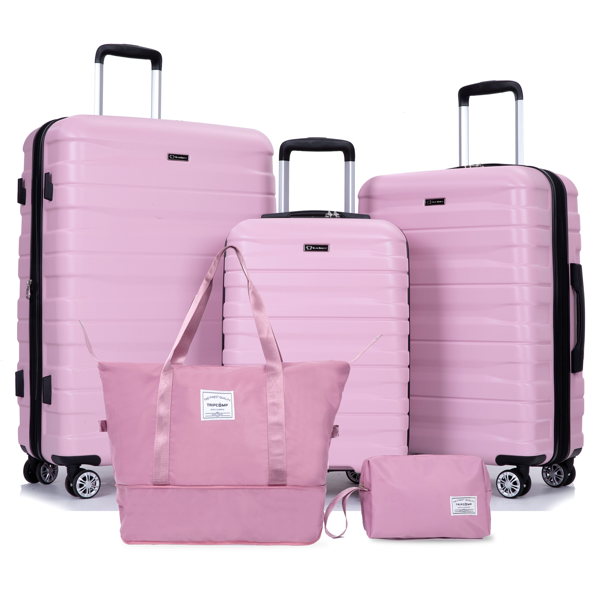 Tripcomp 5-Piece Hardside Luggage Set with Duffel Bag & Spinner Wheels, 20/24/28 Inch Lightweight ABS Suitcases with TSA Lock,Pink