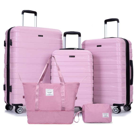 Tripcomp 5-Piece Hardside Luggage Set with Duffel Bag & Spinner Wheels, 20/24/28 Inch Lightweight ABS Suitcases with TSA Lock,Pink