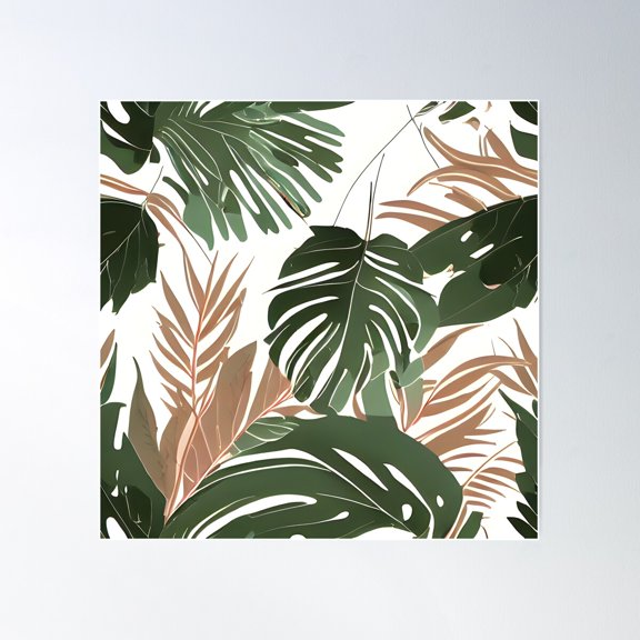 Tripical Leaf Floral Pattern #17 Poster Wall Art, Modern Wall Decor For Living Room Bedroom, 17x17 UNFRAMED