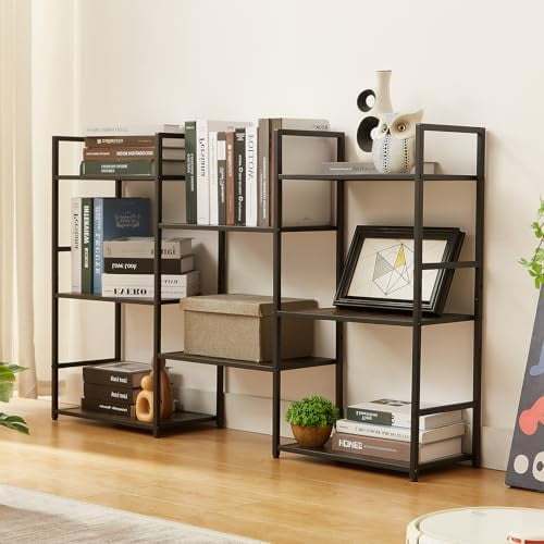 Triple 3 Tier Bookshelf, Wide Industrial Large Book Shelf with 8 Open Display Shelves for Home & Office, Rustic Brown$$Home Decor, Kitchen, & Other