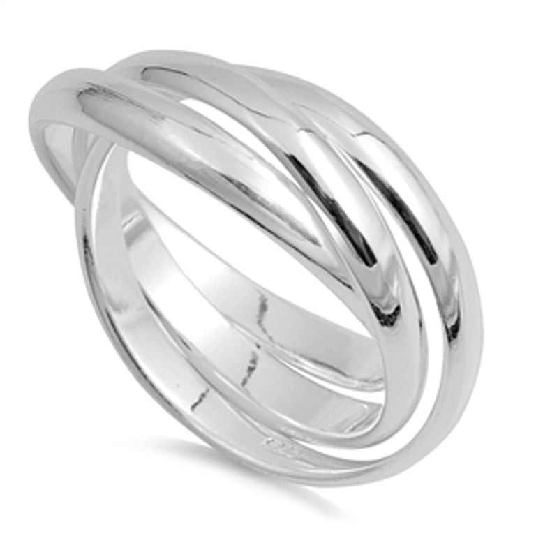 Triple 3mm Rolling Wedding Ring .925 Sterling Silver Stacked Band 