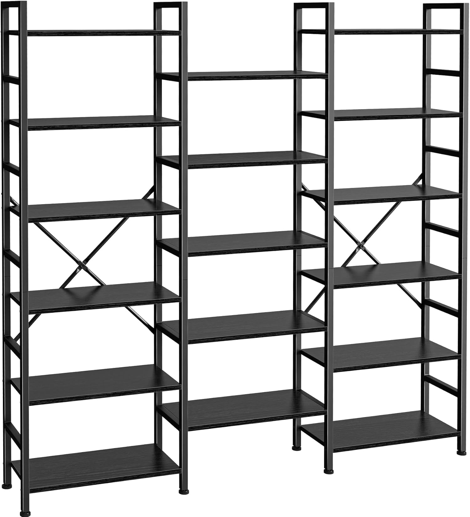 Triple 4 Tier Bookshelf, Bookcase with 11 Open Display Shelves, Wide