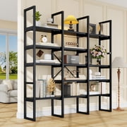 Triple 5-Tier Bookshelf - 71 Tall Industrial Bookcase with Sturdy Metal Frame, Black Modern Etagere Display Shelf for Living Room, Office & Bedroom Storage