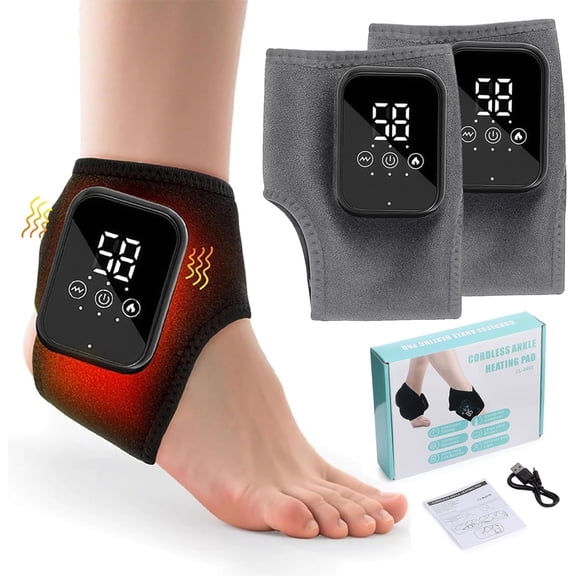Triple-Action Foot Massager 3 Heat Levels & 3 Vibration Modes | Relieves Neuropathy and Foot Pain | Portable Wrap-Around Massage Belt (Home & Office Use) | Gray | 2-Pack