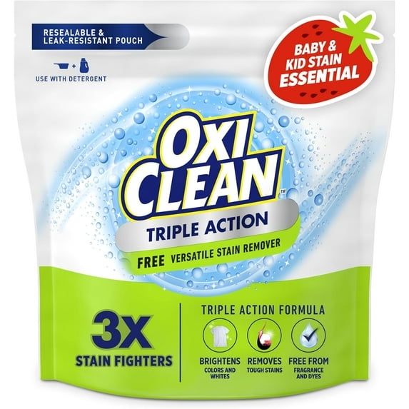 Triple Action Free Versatile Stain Remover Powder, Use with Deternt, No Fragrance, Dyes, Chloe, Removes Stains, Brightens Colors and Whites, 4 lbs