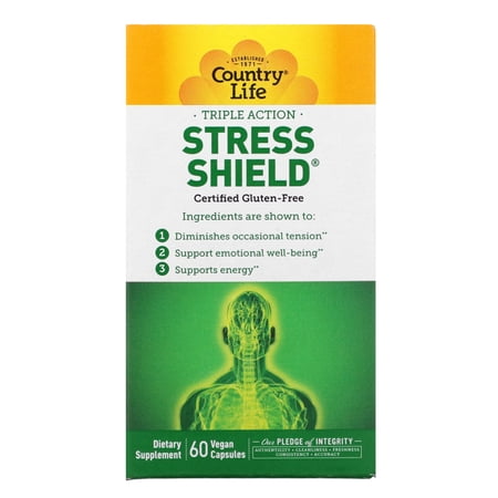 Country Life Stress Shield – Stress & Tension Relief Supplement with Ashwagandha, B-Vitamins for Energy & Emotional Well-Being, Supports Mental Clarity & Resilience, Gluten-Free, Vegan, 60 Capsules