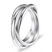 MESIAC Triple Band Rings Interlocked Rolling Rings for Women Girls Stainless Steel Silver Russian Wedding Band Size 6 to 9 - 6