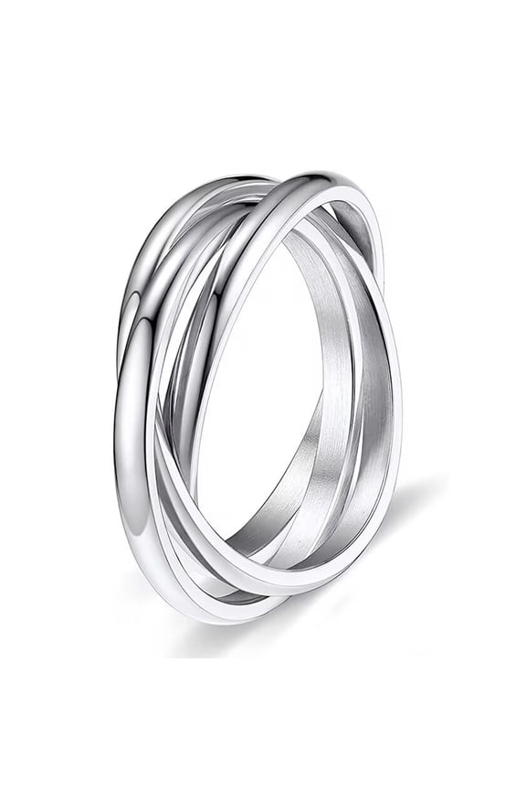 Triple Band Rings Interlocked Rolling Rings for Women Girls Stainless Steel Silver Russian Wedding Band Size 6 to 9 - 7