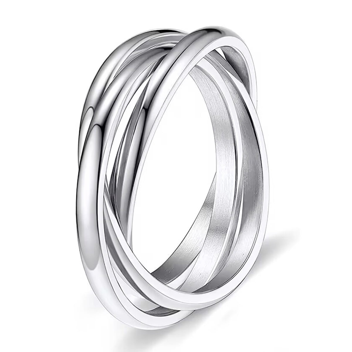 Three Band Rolling Ring Trinity Interlocking Sterling Silver Russian Wedding Band 2mm, Size 8 Three Band Rolling Ring Trinity Interlocking Sterling Silver Russian Wedding Band 2mm, Size 8
