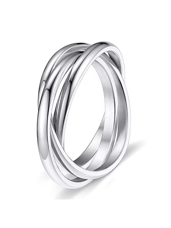 Triple Band Rings Interlocked Rolling Rings for Women Girls Stainless Steel Silver Russian Wedding Band Size 6 to 9 - 9