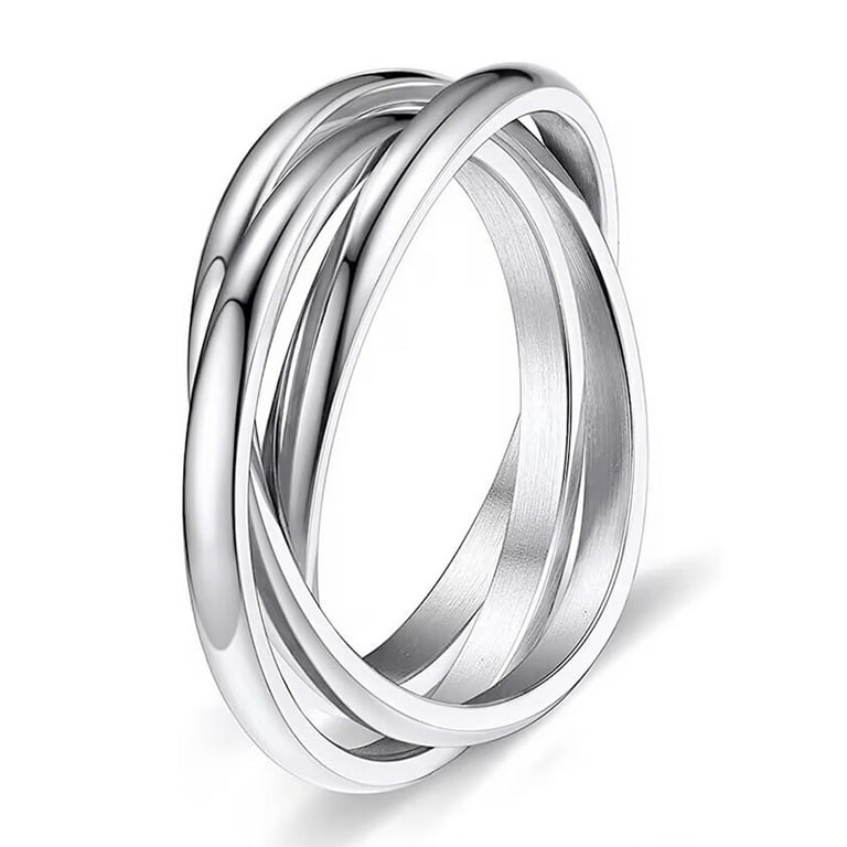 Three Band Rolling Ring Trinity Interlocking Sterling Silver Russian Wedding Band 2mm, Size 8 Three Band Rolling Ring Trinity Interlocking Sterling Silver Russian Wedding Band 2mm, Size 8