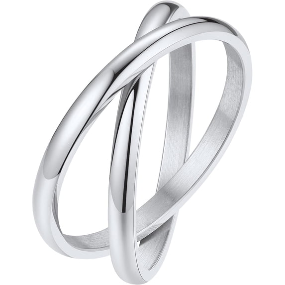 Triple Band Rings Interlocked Rolling Rings for Women Girls Stainless Steel/Gold/Rose Gold Plated/Tri-color/Black Russian Wedding Band Size 4 to 12, with Gift Box