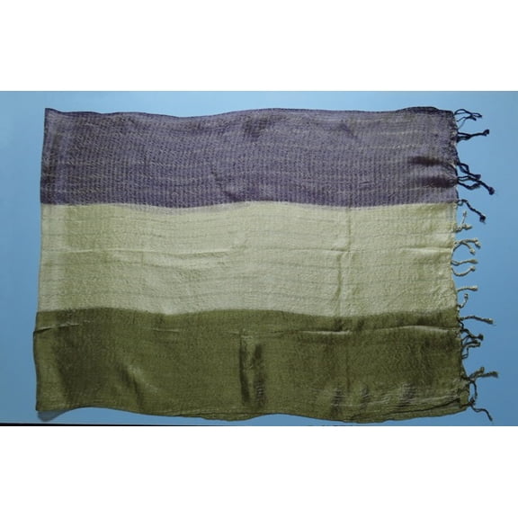 Tricolor Thick Striped Vegan Silk Shawl