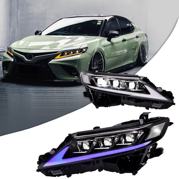 Triple Beam Frontlamps/Headlights for 2018-2024 Toyota Camry XSE/XLE/LE/SE Nightshade AWD Hybrid Headlights Head Light Accessories Sequential Animation Custom Replacement