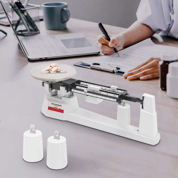 Triple Beam Mechanical Balance Scale, 5.75 LBS Capacity 0.1g Precision Gram Scale with Stainless Steel Pan & 3 Weights, Lab Educational Industrial Measuring Instrument 18*6.7*7in