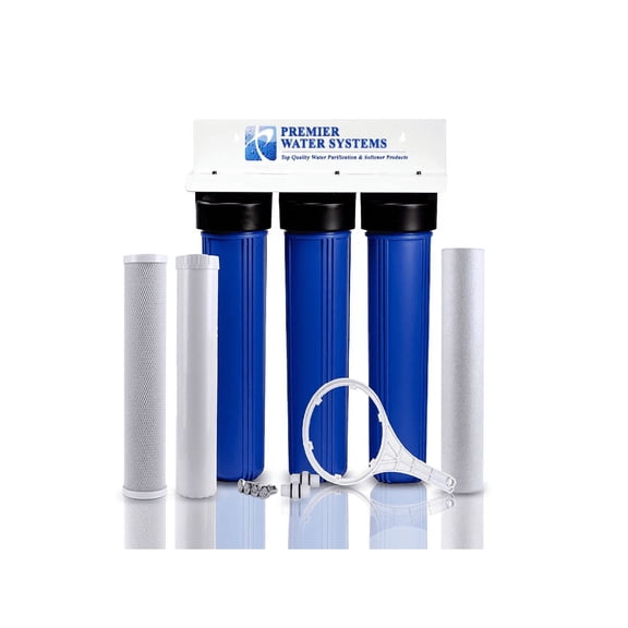 Triple Blue 2.5" x 20" Whole House Water Filter System + SEDIMENT/GAC/CARBON BLOCK