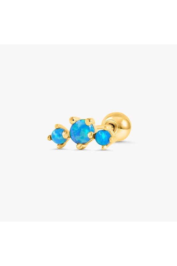 Triple Blue Opal Prong Flat Back Piercing Earring