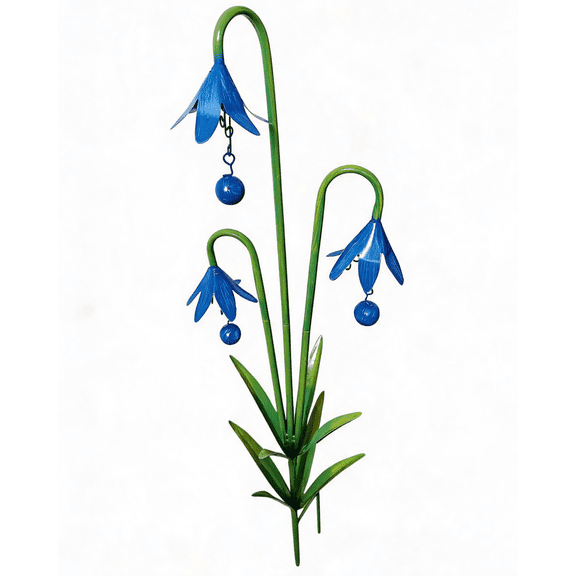 Triple Bluebells Garden Stake with Bell, Weather Resistant Metal Flower Yard Stake, Vintage Outdoor Lawn Patio Garden Decor