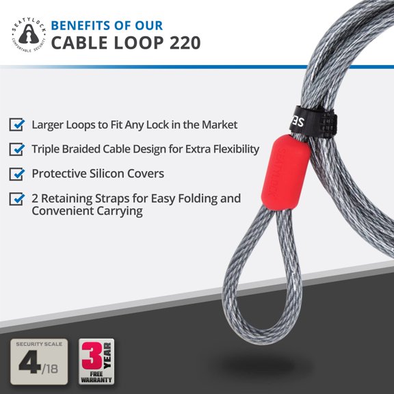Triple Braided Steel Bike Cable Lock Secure Anti-Theft 1.43 lbs 9.49 x 7.52 x 1.61 in