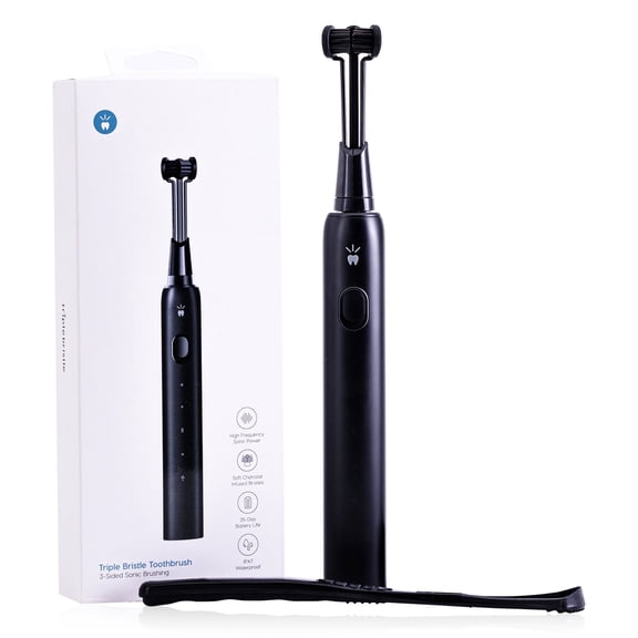 Triple Bristle Max Sonic | 3 Sided Toothbrush w/ 4 Modes | Dentist Created & Approved Triple Sided | Soft Charcoal Infused Nylon Bristles | Rechargeable & Waterproof