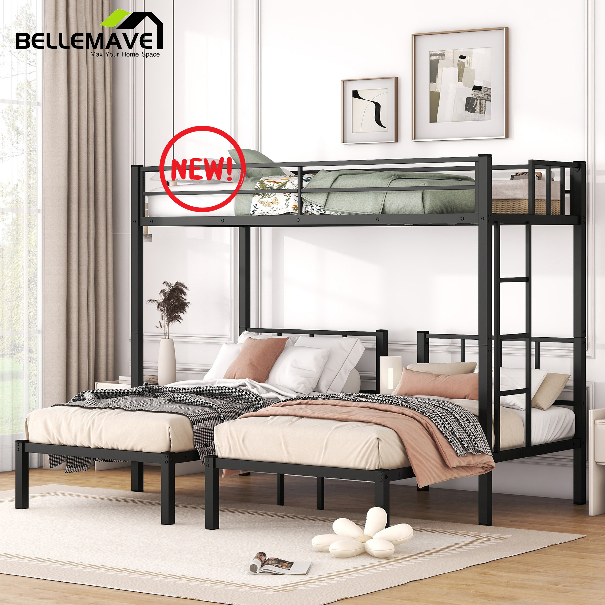 Bellemave Metal House Bunk Bed, Twin over Twin Bunk Bed with Ladder