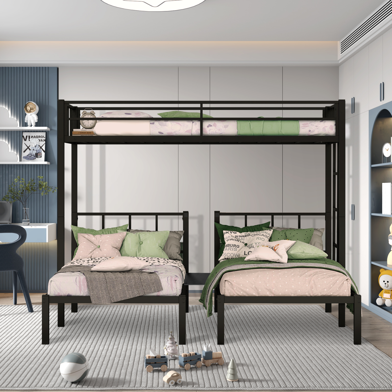 Triple Bunk Bed, BTMWAY Modern Twin Over Twin Over Twin Bunk Bed, Metal