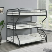 Triple Bunk Bed, Full Over Twin Over Full Triple Bed Frame with Guard Rail and Ladder, 3 in 1 Heavy Duty Metal Bedframe for Kids, Teens, No Box Spring Required, Black