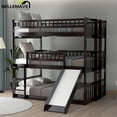 thumbnail image 1 of Triple Bunk Bed Full Size, Full over Full over Full Bunk Beds/Low Triple Bunk Bed with Slide, Ladder and Guardrail, 3 Bunk Beds, Full Bunk Beds for Bedroom  (Espresso), 1 of 11