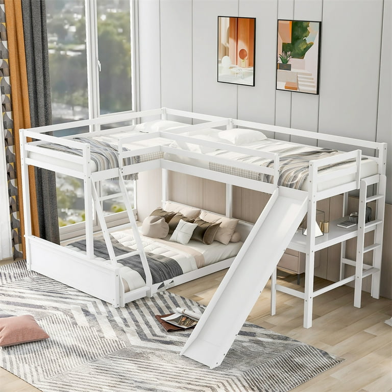 Triple Bunk L Shaped Loft Bunk Beds URTR Brown Metal Triple Bunk
