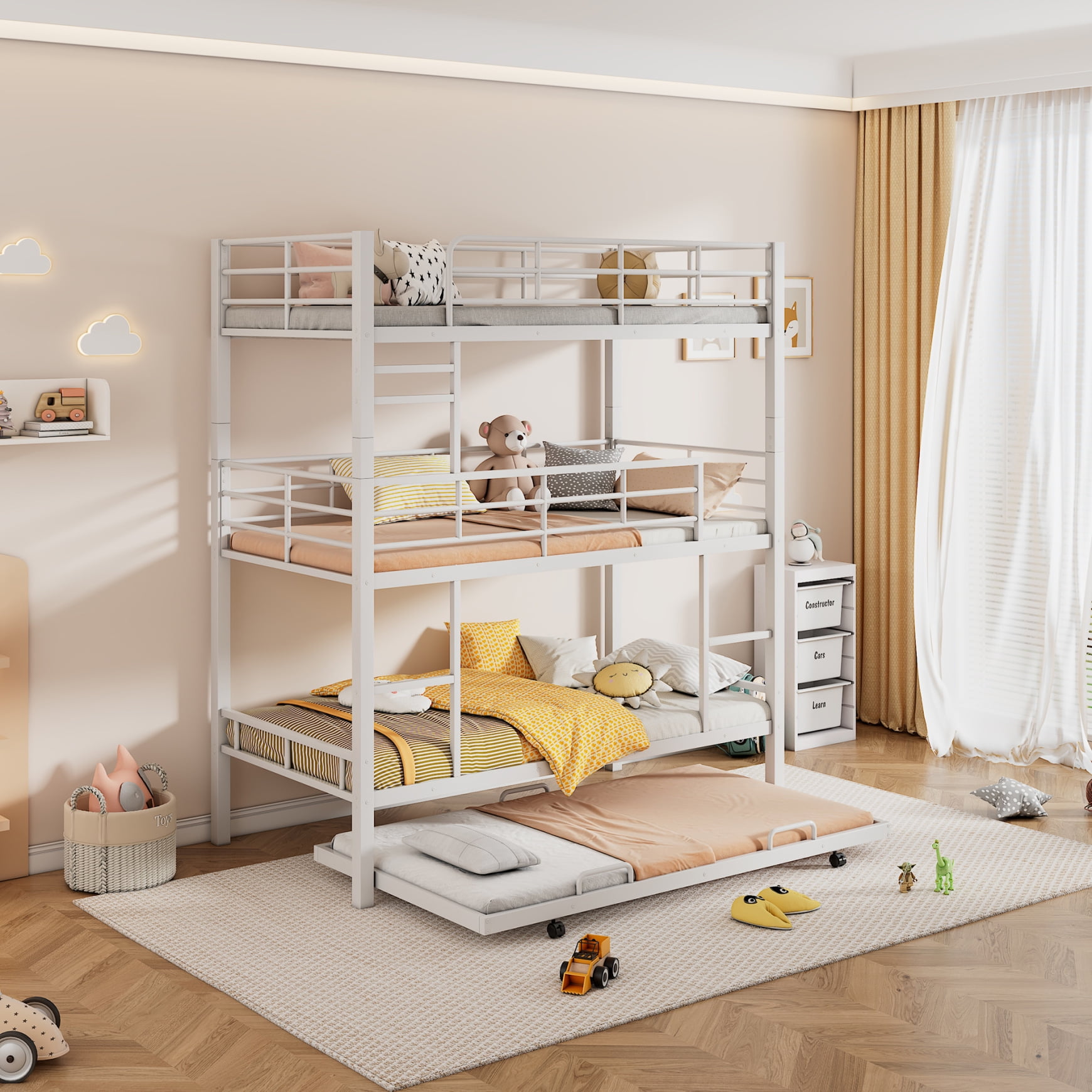 Triple Bunk Bed with Trundle, Twin over Twin Bunk Beds & Platform Bed