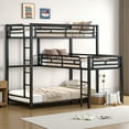 thumbnail image 1 of Triple Bunk Beds, L-Shaped Metal Bunk Bed Frame with Built-in Ladder and Full-Length Guardrails, 3-in-1 Heavy-Duty Beds Frame for Bedroom and Playhouse, Noise Free, Black, 1 of 7