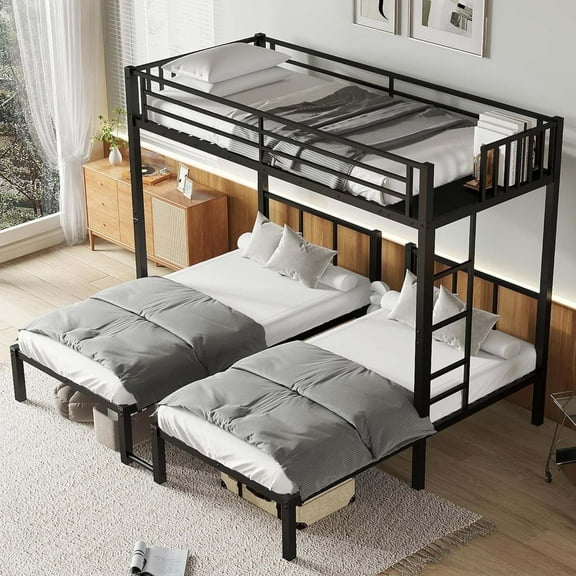Triple Bunk Beds, Metal Twin XL over Twin & Twin Bunk Bed for 3,  Triple Bunk Can be Separated into 3 Beds (Black)