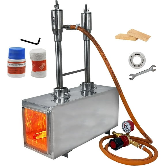 Blacksmithing Forge Two Burner, 2600F Rated, Propane Gas Forge for Knife Making Farrier Tools Blacksmithing - Rectangle Shape Stainless Steel Forge