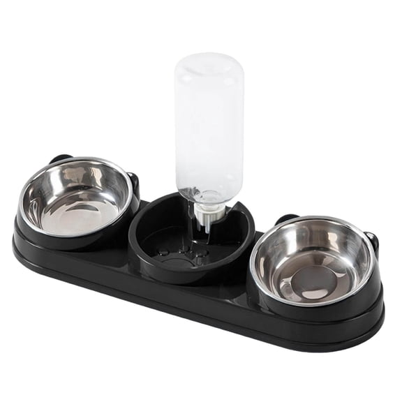 Triple Cat Bowls Pet Feeder With Water Dispenser 15° Raised Cat Dish Food And Water Bowls Set For Small Dogs Rabbit Dog Accessories Puppies Dog Bed Accessories Dog Trailer Spare Parts Dog Camping