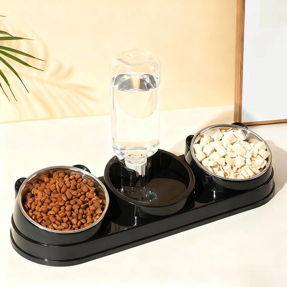 Triple Cat Bowls Pet Feeder with Water Dispenser 15 Raised Design for Indoor Use Food and Water Bowls Set Suitable for Cats Dogs Rabbits and Small